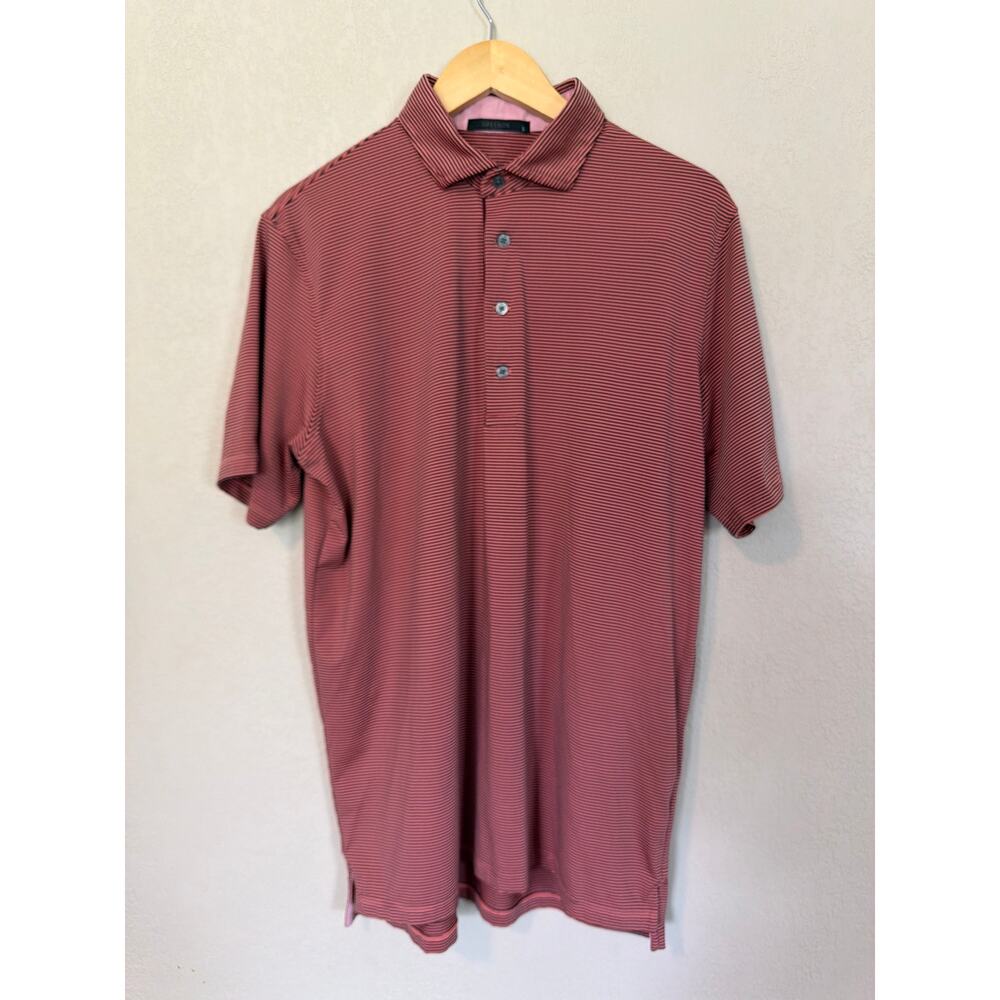 Greyson Men’s Performance Striped Polo SZ L Coral/Blue